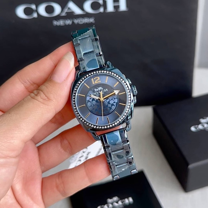 ผ่อน0-นาฬิกา-coach-boyfriend-womens-watch-34mm-14503985-สีน้ำเงิน-หน้าปัดล้อมคริสตัล