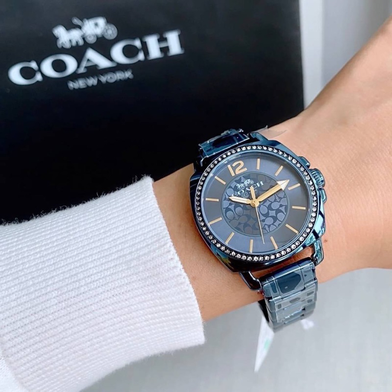 ผ่อน0-นาฬิกา-coach-boyfriend-womens-watch-34mm-14503985-สีน้ำเงิน-หน้าปัดล้อมคริสตัล