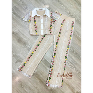 Camellia:ชุดSet เสื้อแขนระบายๆ ผ้าลูกไม้ไล่สี(*รบกวนเช็คสต๊อกก่อนกดสั่งซื้อ)