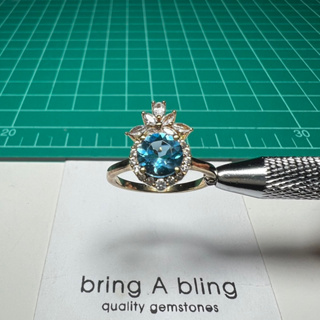 แหวนพลอย ลอนดอน บลูโทปาส (London blue topaz) 2.2 ct และ แซฟไฟร์ขาว (white sapphire) แหวนsize 55