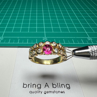 แหวนพลอย ทัวร์มาลีน (pink tourmaline) และ แซฟไฟร์ขาว (white sapphire) แหวนsize 56