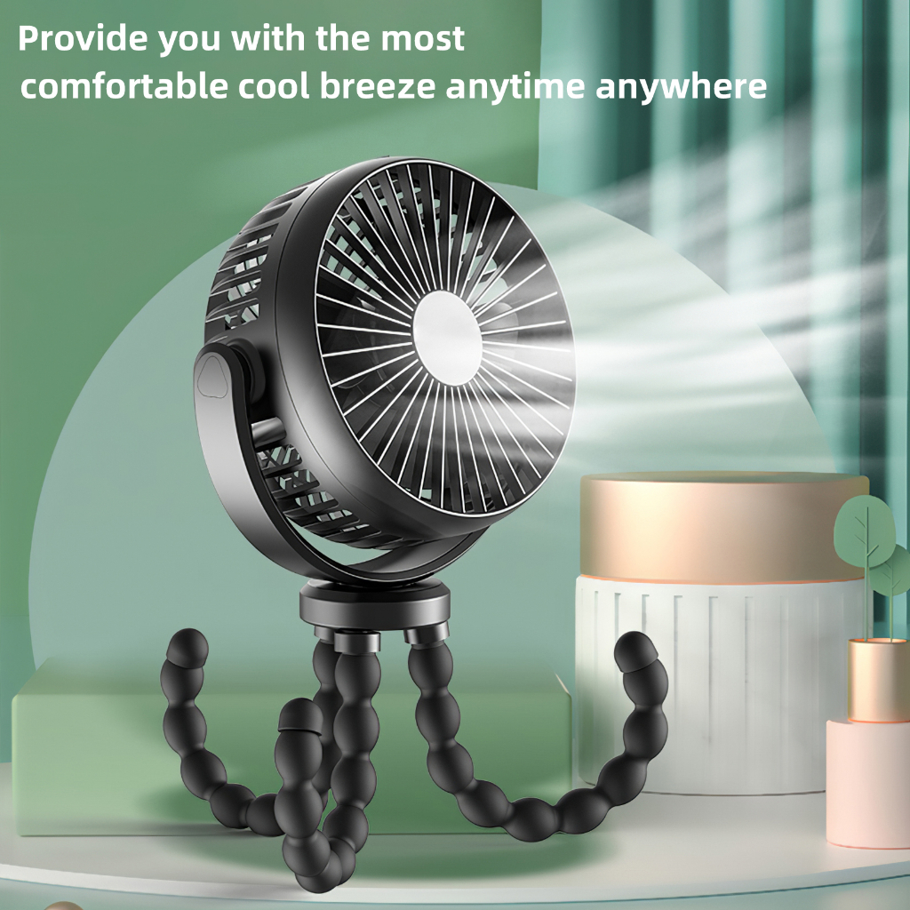 พัดลม-usb-แบบยืดหยุ่น-octopus-clip-on-mini-fan-led-พัดลมมือถือสำหรับรถเข็นเด็ก-พัดลมมือถือ-พัดลมติดรถเข็น-5200mah