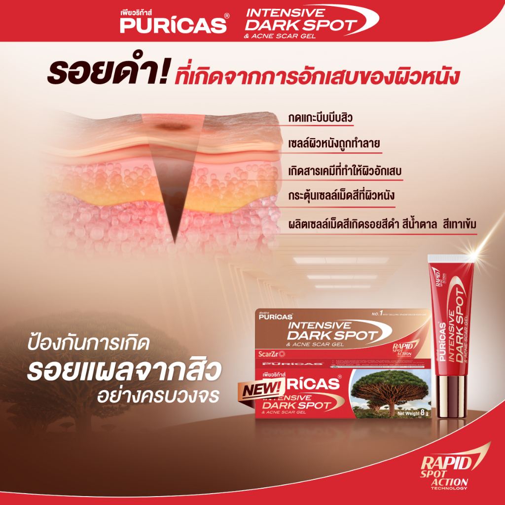 ใหม่-puricas-intensive-dark-spot-amp-acne-scar-gel-8g-เพียวริก้าส์-เจลลดรอย-ดราก้อนบลัด-ลดเลือน-รอยดำจากสิว-เร่งด่วน