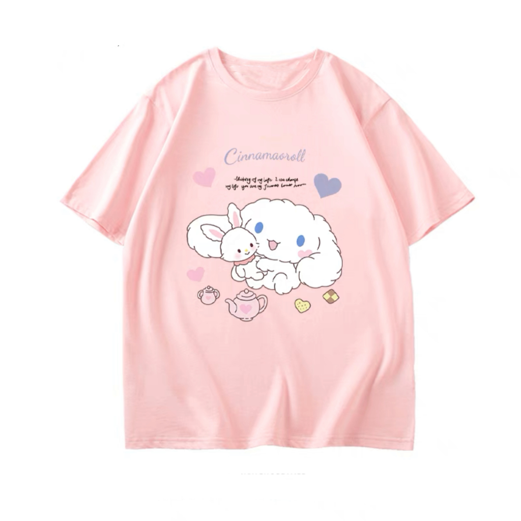 sanrio-babycinnamoroll-เสื้อยืดแขนสั้นผ้าฝ้ายบริสุทธิ์ผู้หญิงฤดูใบไม้ผลิและฤดูร้อนใหม่-เสื้อยืดนักเรียนขนาดใหญ่ด้านบน