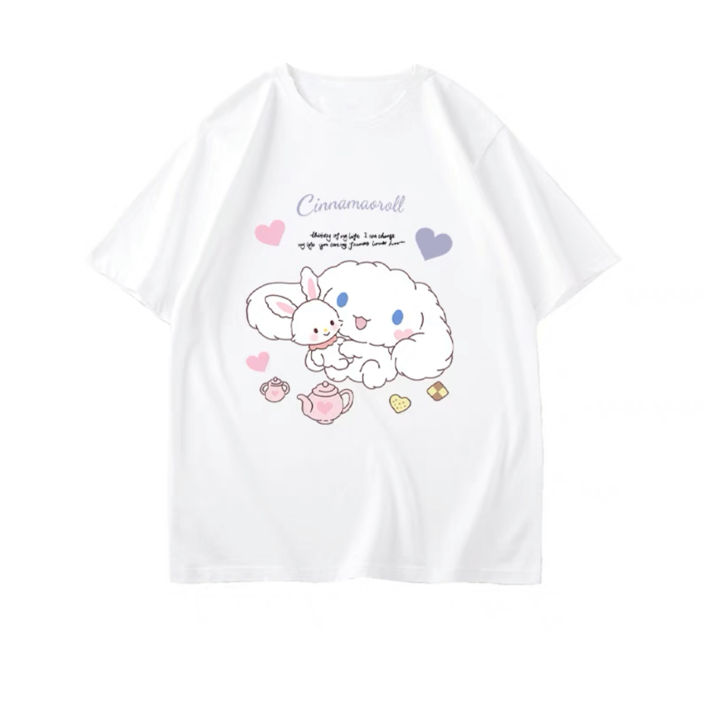 sanrio-babycinnamoroll-เสื้อยืดแขนสั้นผ้าฝ้ายบริสุทธิ์ผู้หญิงฤดูใบไม้ผลิและฤดูร้อนใหม่-เสื้อยืดนักเรียนขนาดใหญ่ด้านบน