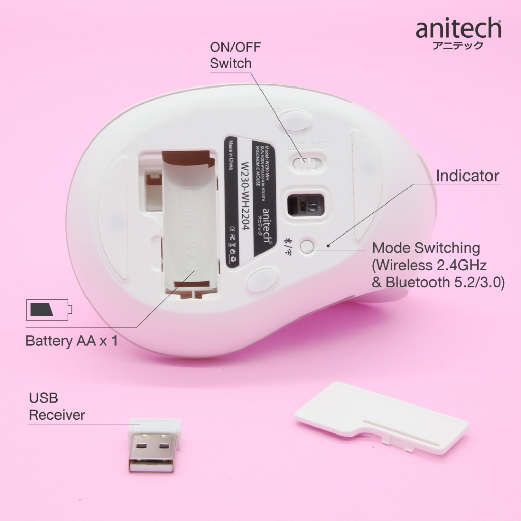 anitech-เมาส์ไร้สาย-เมาส์สุขภาพ-mouse-wireless-amp-bluetooth-จับแนวตั้ง-รุ่น-w230-สีดำ