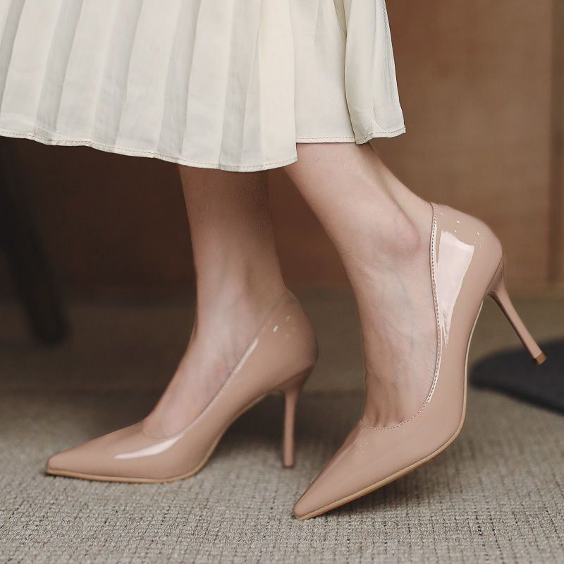 สปอตสินค้า-รองเท้าส้นสูงสตรีสไตล์เกาหลี-ปั๊มหนังสิทธิบัตรอย่างมีสไตล์-สามารถเลือกได้-2-สี