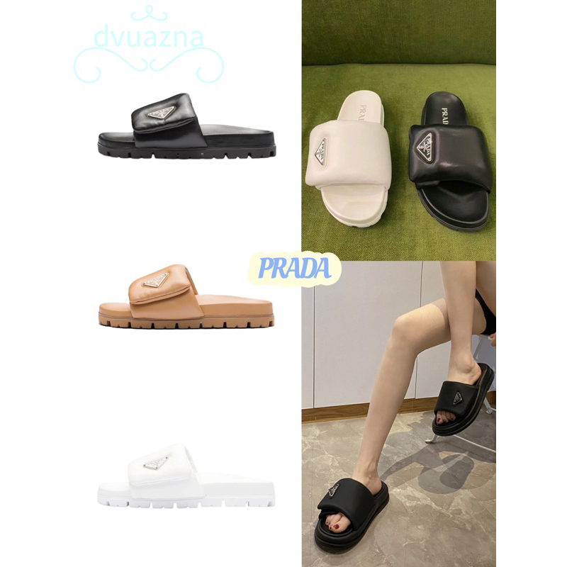 แบรนด์ใหม่-100-ของแท้-prada-โลโก้แฟชั่นรองเท้าแตะสบาย-ๆ