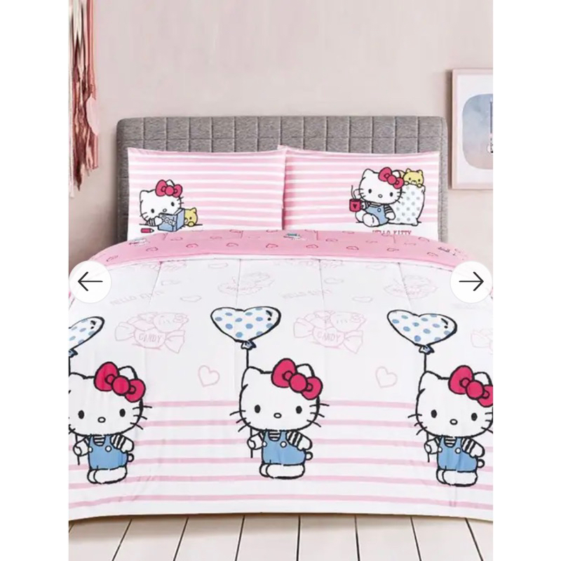 ผ้าปูที่นอน-ผ้านวมลายkitty-sanrio-kitty-ลิขสิทธิ์ของแท้-คิตตี้-ชุดที่นอน6ฟุต-ชุดผ้าปูที่นอน