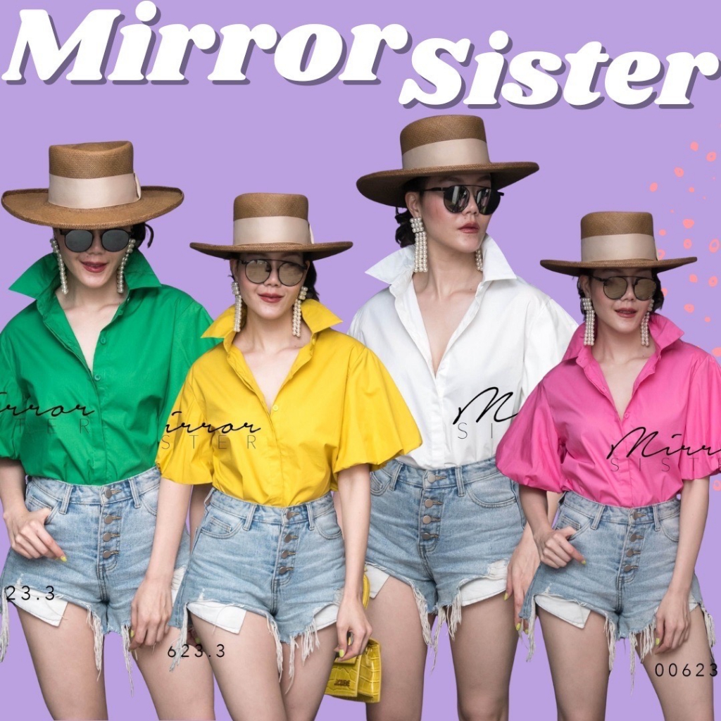 ป้าย-mirrorsister-00623-3-เสื้อเชิ้ตทรงเรียบ-เพิ่มความน่ารักที่แขนทรงกระปุก-กระดุมผ่าหน้าเปิดปิดได้-ใส่ได้บ่อยทุกโอกาส