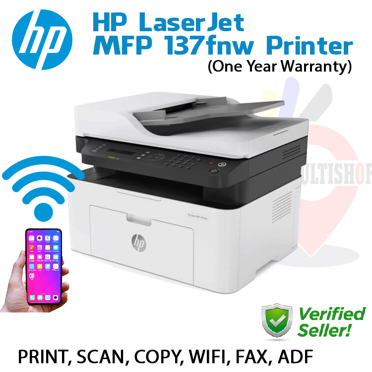 เครื่องปริ้น HP LaserJet MFP 137FNW (4ZB84A) Printer เลเซอร์พริ้นเตอร์ ...