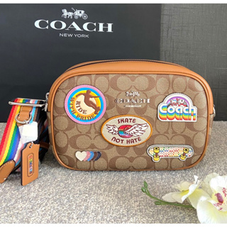 💚แท้💯 พร้อมส่ง💚 Coach CJ605 Jamie Camera Bag In Signature Canvas With Patches