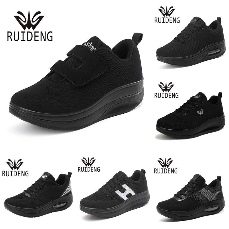 RUIDENG รองเท้ากีฬา รองเท้าออกกำลังกายผู้หญิง สีดำล้วน น้ำหนักเบา สวม ...