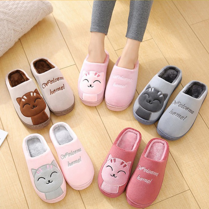 at-homemart-slippers-รองเท้าสลิปเปอร์-แมวขนนุ่ม-รองเท้าใส่ในออฟฟิต-ใส่ในบ้าน-กันลื่น