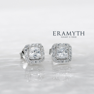 Eramyth jewelry: ต่างหู เงินแท้92.5 ปักก้าน ทรงสี่เหลี่ยม ฝังเพชรสวิสCZ รหัส PA-0746-R01 (พร้อมส่งจ้า)