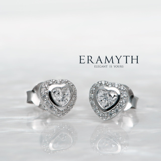 Eramyth jewelry: ต่างหู เงินแท้92.5 ปักก้าน ดีไซน์หัวใจ ฝังเพชรสวิสCZ รหัส PA-0745-R01 (พร้อมส่งจ้า)