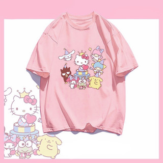 hello kitty ฤดูร้อนใหม่เสื้อยืดผ้าฝ้ายผู้หญิงแขนสั้นการ์ตูนเสื้อครึ่งแขน