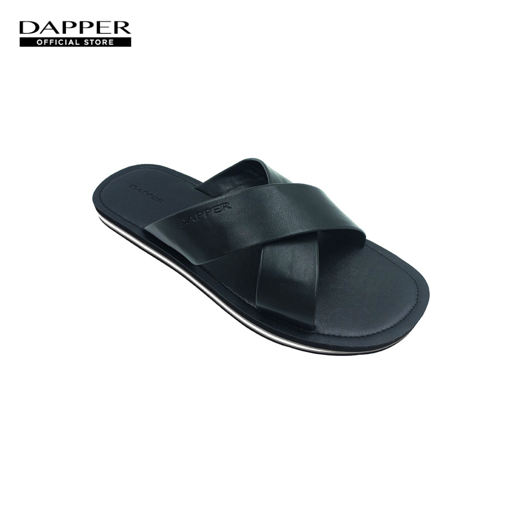 dapper-รองเท้าแตะ-light-weight-crossover-faux-leather-sandals-สีดำ-เทา-hska1-1301sc