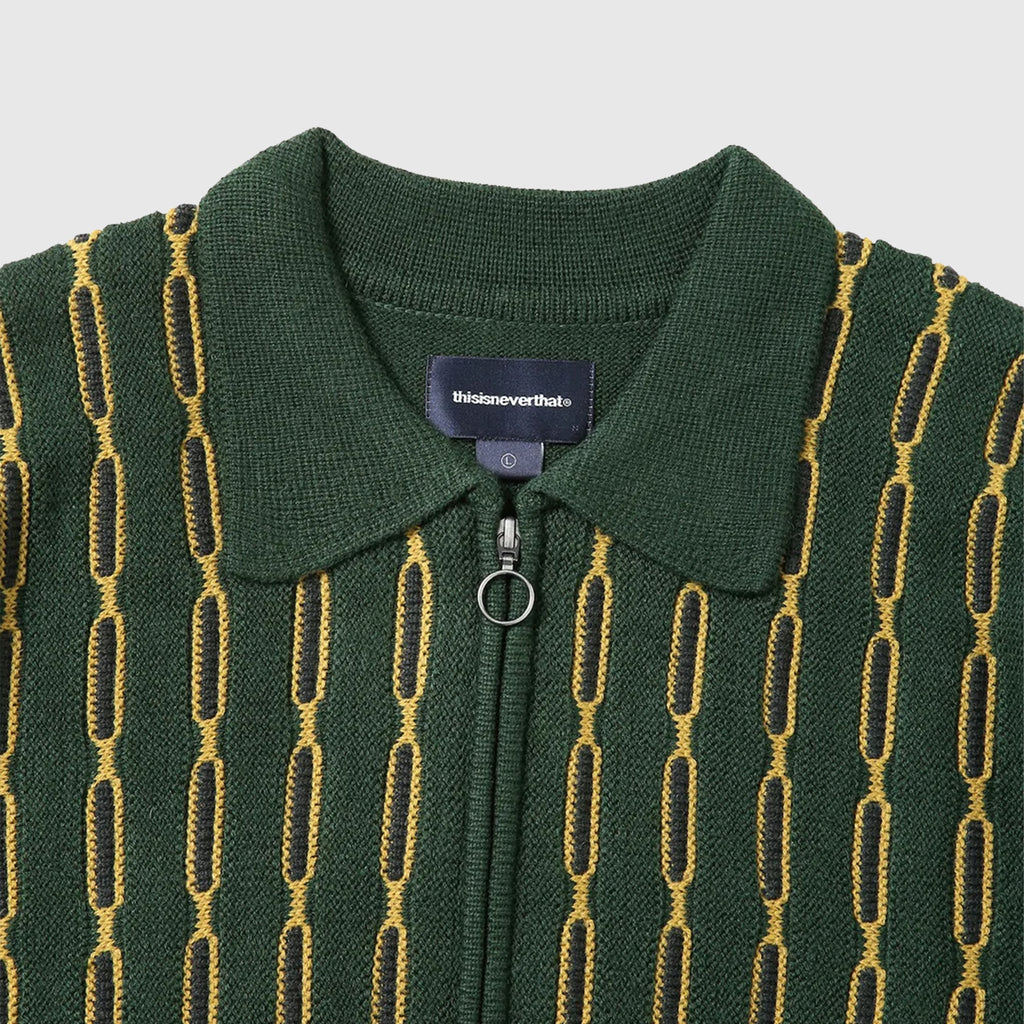 thisisneverthat-tn223kknck03-chain-zip-up-polo-knit-cardigan-green