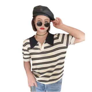 โปรโมชั่น : CiCi Plus22047-1Crop plussize เสื้อครอปไหมพรมพลัสไซส์ลายทาง ทอร่อง สำหรับสาวอวบสไตล์เกาหลี