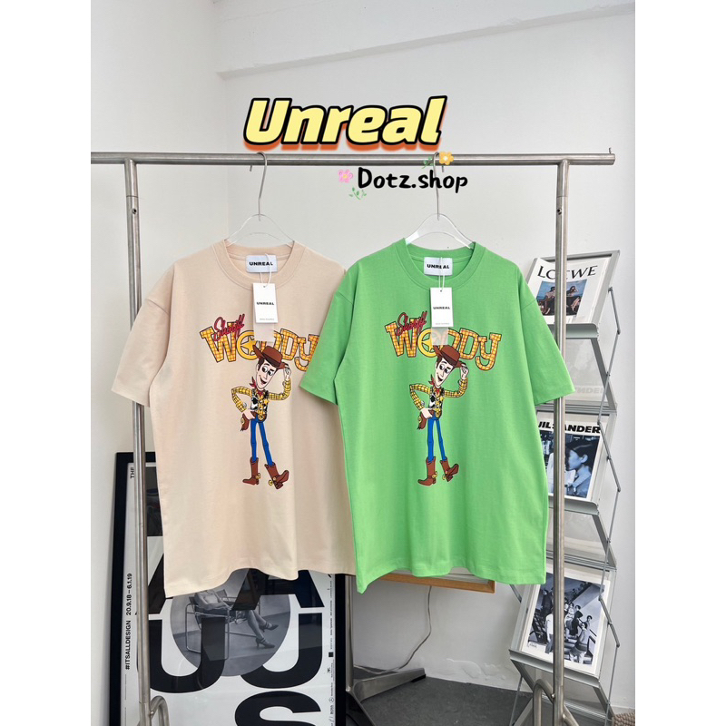 เสื้อยืด-oversize-unreal-woody-made-in-korea-ผ้าใส่สบาย-สีสกีนชัด