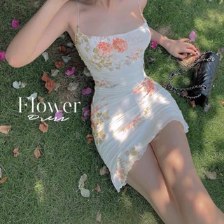 Flower Dress เดรสผ้าซีทรูลายดอกไม้ มีซับใน พร้อมส่งเลยค่า