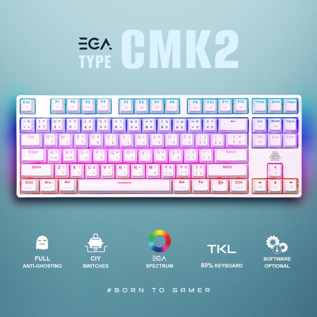 คีย์บอร์ดเกมมิ่ง EGA TYPE-CMK2 Mechanical Keyboard TKL 80% Blue/Red SW ...
