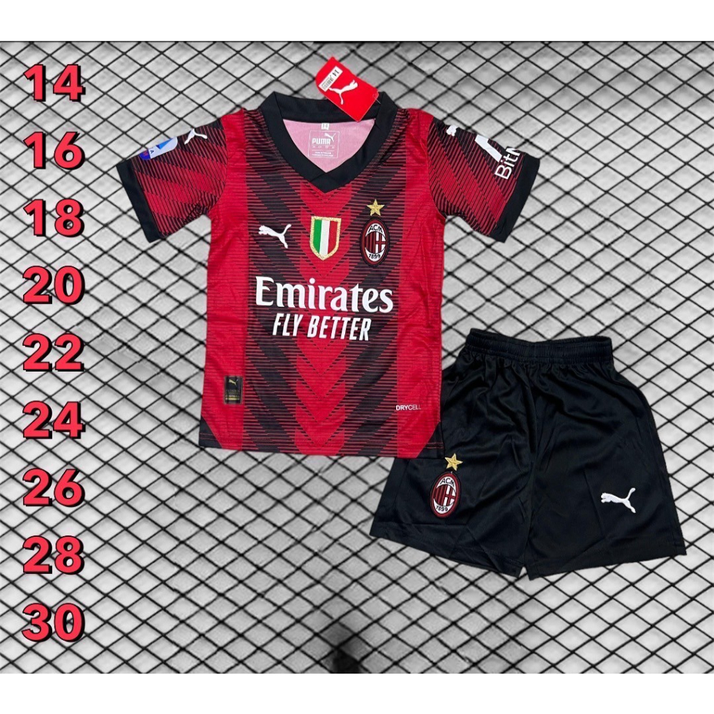 ชุดบอลเด็กทีมเอซี-มิลานใหม่2023-2024ได้เสื้อ-กางเกง
