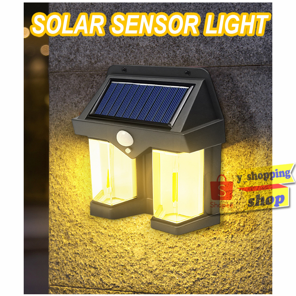 ไฟเหลือง ไฟเซ็นเซอร์ 2 COB Solar motion sensor light wall lamp Shopee