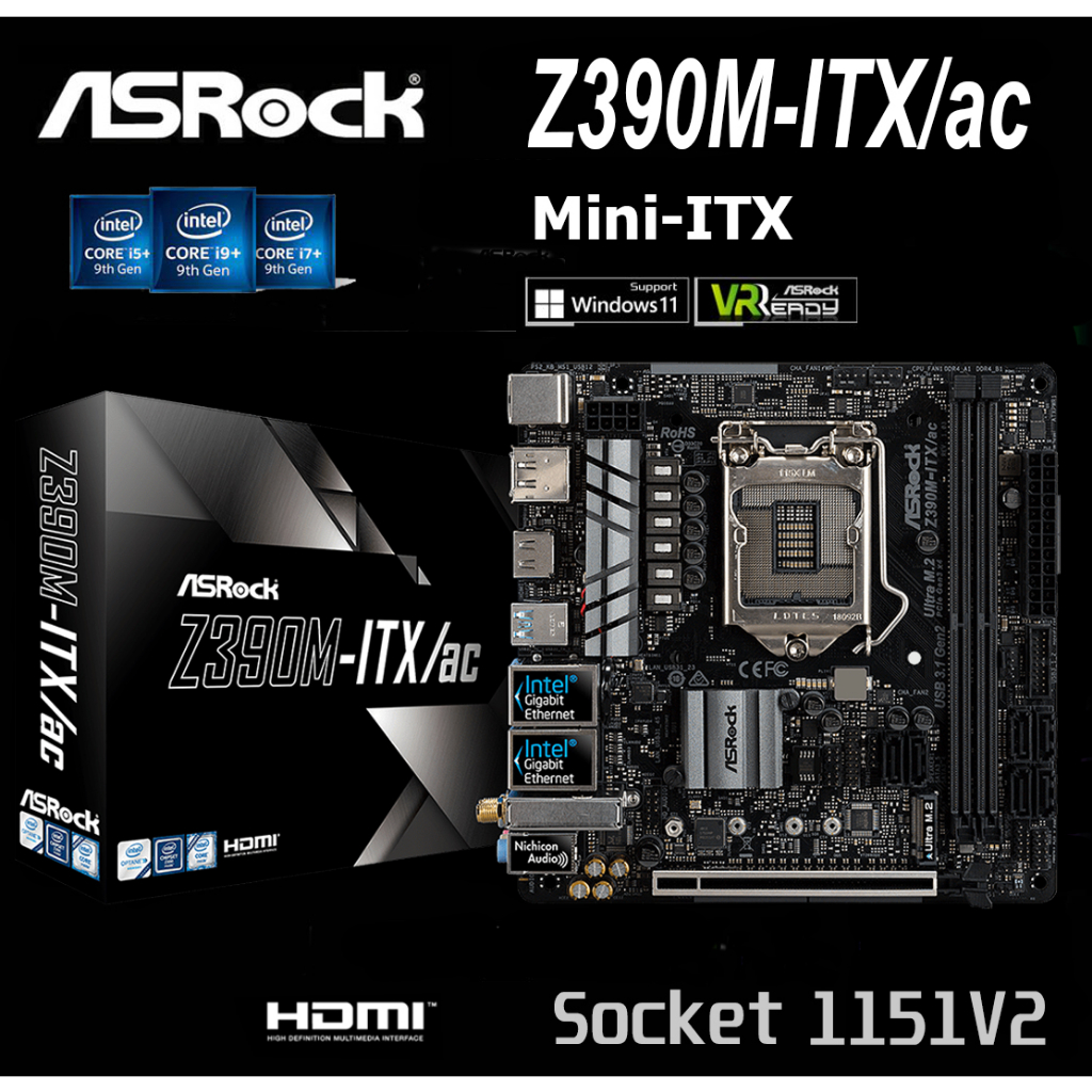 mainboard-intel-asrock-z390m-itx-ac-socket-1151v2-มือสอง-พร้อมส่ง-แพ็คดีมาก-แถมถ่านไบออส