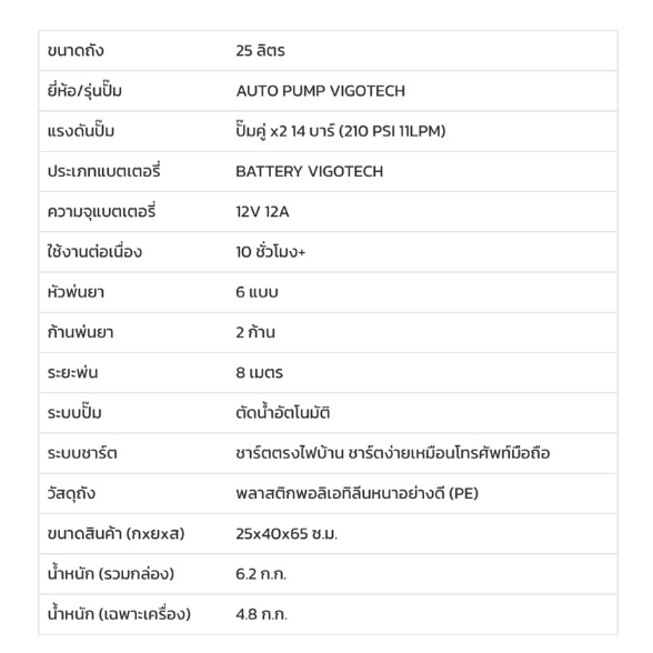 ราคาถูก-vigotech-เครื่องพ่นยาแบตเตอรี่-25-ลิตร-มอเตอร์คู่-14-บาร์-รุ่น-vigo-767-25b