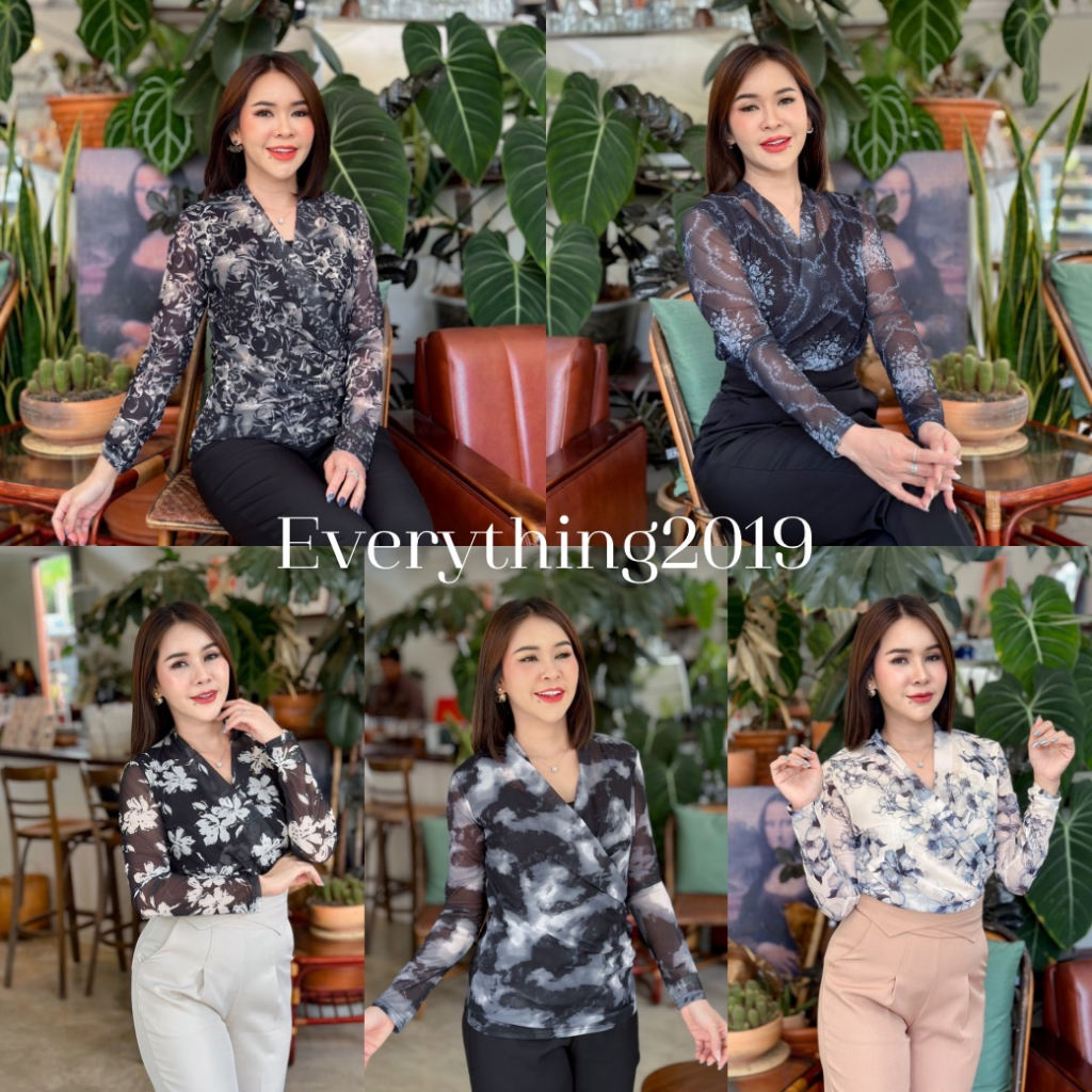 everything2019-23006-เสื้อผู้หญิงคอไขว้แขนยาว-ผ้ายืดมีซับใน-ใส่ทำงานคือเก๋