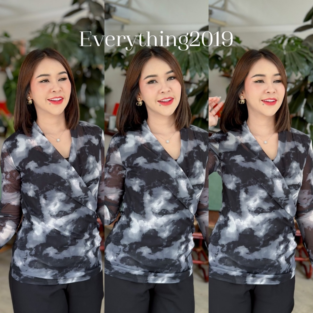 everything2019-23006-เสื้อผู้หญิงคอไขว้แขนยาว-ผ้ายืดมีซับใน-ใส่ทำงานคือเก๋