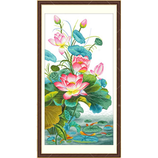 ชุดปักครอสติชพิมพ์ลาย ดอกบัว (Lotus cross stitch kit)