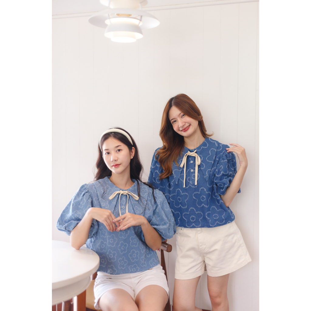 chol-shop-เสื้อรุ่นฮาโมนี่-ผ้ายีนส์ลายดอก-สีฟ้าอ่อน