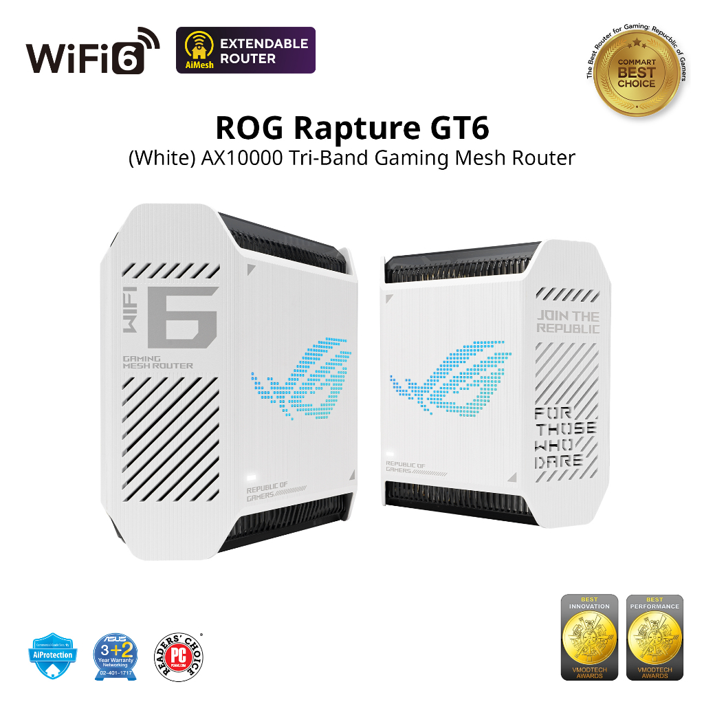 ASUS ROG Rapture GT6 White (2PK) Tri-Band WiFi 6 Gaming Mesh WiFi ...