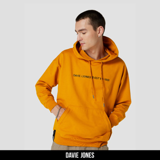 DAVIE JONES เสื้อฮู้ด โอเวอร์ไซส์ สีเหลือง Pullover Hoodie in yellow PU0015YE BK BR LG