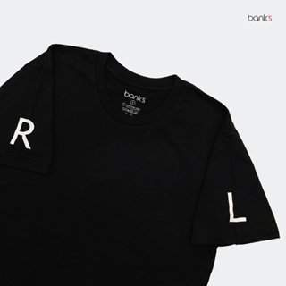 bank’s R - L T-shirt in Black Color Cotton USA เสื้อยืดสีดำคอกลมพิมพ์อักษร R L เสื้อยืดคุณภาพดี