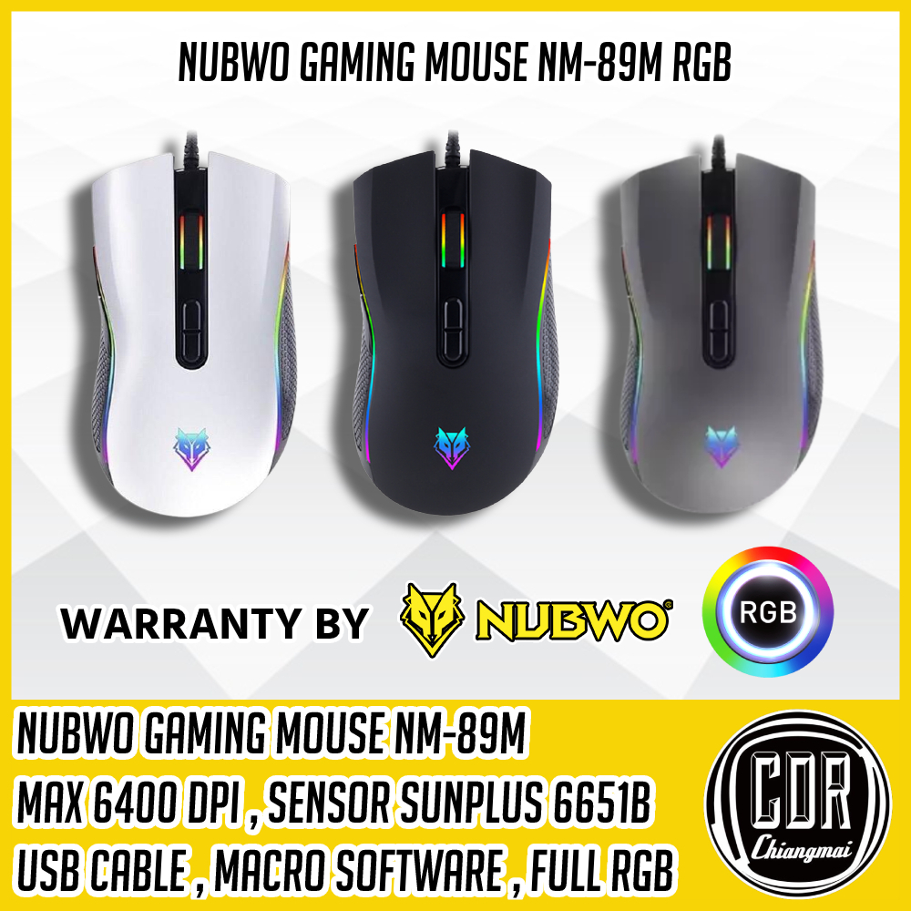 ภาพหน้าปกสินค้าเมาส์เกมมิ่ง Nubwo Gaming Macro Mouse NM89M (สีดำ/ขาว/เทา) ไฟ FULL RGB (รับประกันศูนย์ไทย 1 ปี)