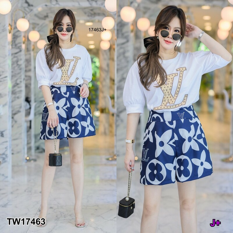 tw17463-set-สาวอวบ-เซท-2-ชิ้น-เสื้อ-กางเกงขาสั้น