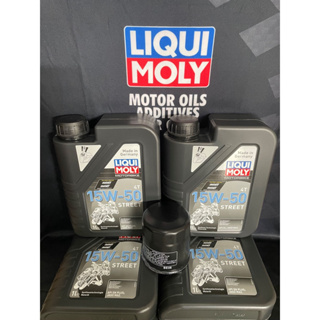 ชุดเปลี่ยนถ่ายน้ำมันเครื่อง Liqui Moly 15W-50 สังเคราะห์แท้100  พร้อมกรองน้ำมันเครื่อง ครบชุด 4 ลิตร สำหรับ Triumph Stre