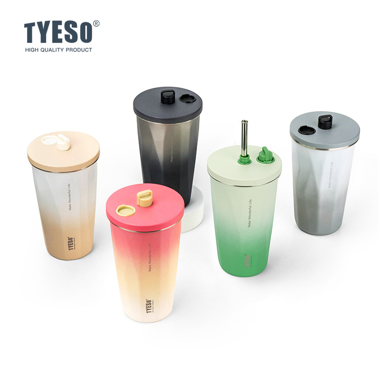 TYESO  แก้วเก็บอุณหภูมิ สแตนเลส 304 มีหลอดให้แถมแปรงทำความสะอาด