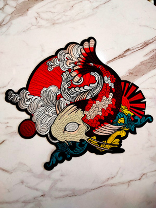 ตัวรีดติดเสื้อขนาดใหญ่ ปลาคราฟญี่ปุ่น แจ๊คเก็ต อาร์ม  ยีนส์ Hipster Embroidered Iron on Patch  DIY