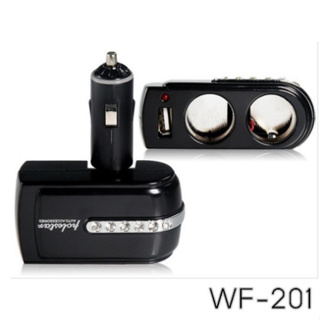 Polestar อุปกรณ์ตัวเพิ่มช่องที่จุดบุหรี่ในรถ 2 ช่องและ 1 USB รุ่น WF-201(สีดำ)