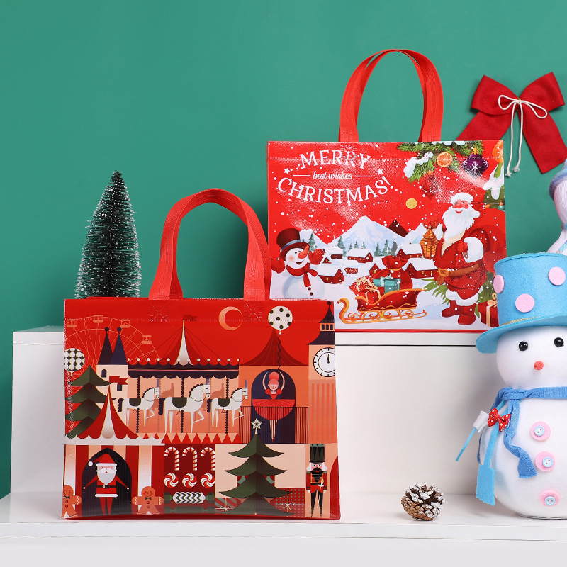 ถุงของขวัญคริสต์มาส-ถุงบรรจุภัณฑ์ผลไม้ผิงอัน-ถุงหิ้วสีแดง-กลุ่มวันหยุดซื้อถุงกระดาษของขวัญ-ถุงของขวัญคริสต์มาส