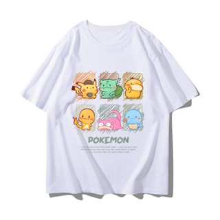 【สปอตสินค้า】 Pokemon อนิเมะ เสื้อยืด Pikachu Psyduck Charmander Bulbasaur เสื้อยืดแขนสั้นผ้าฝ้ายฤดูร้อน