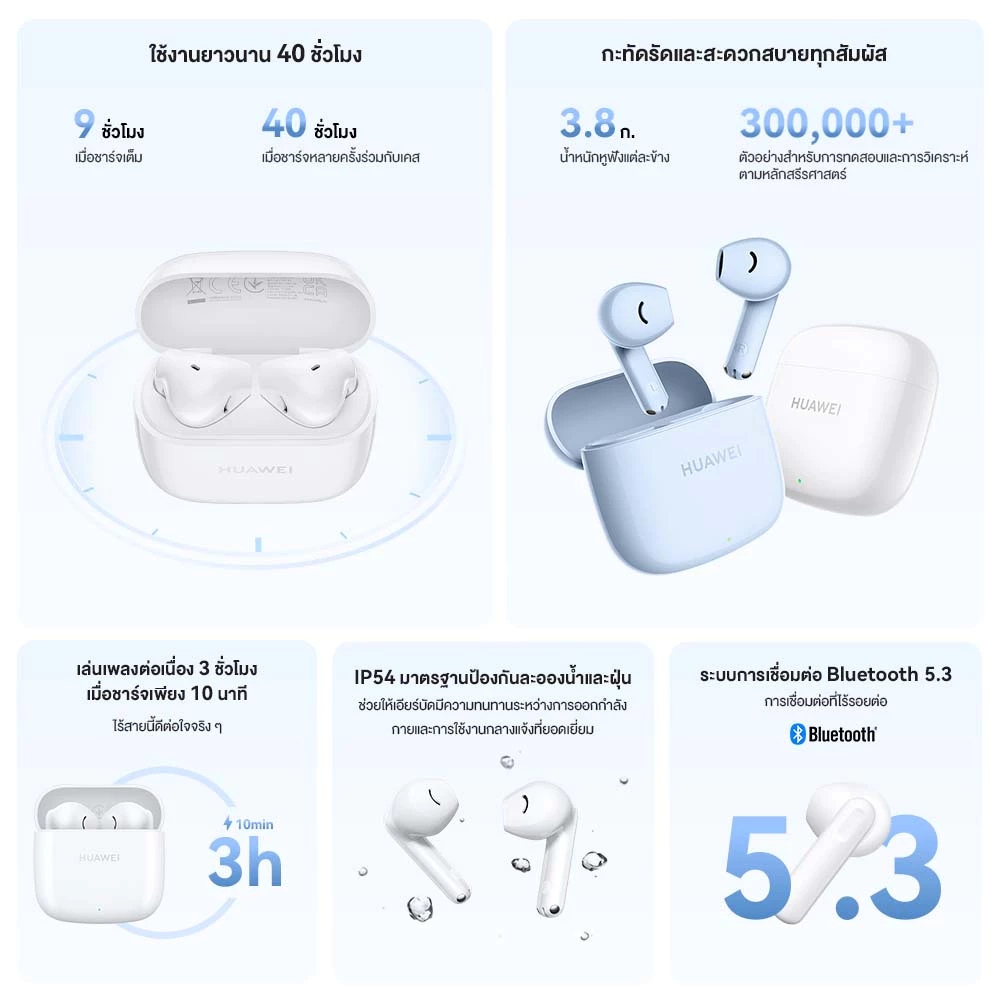HUAWEI FreeBuds SE 2 หูฟัง Bluetooth 5.3 ใช้งานยาวนาน 40 ชั่วโมง นํ้าหนักเบา สบายทุกการสวมใส่ ร้านค้าอย่างเป็นทางการ