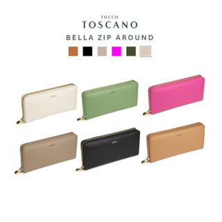 BELLA ZIP AROUND กระเป๋าสตางค์ มีซิปใส่เหรียญ การ์ด ,นามบัตร ,หนังเเกะ Tocco Toscano