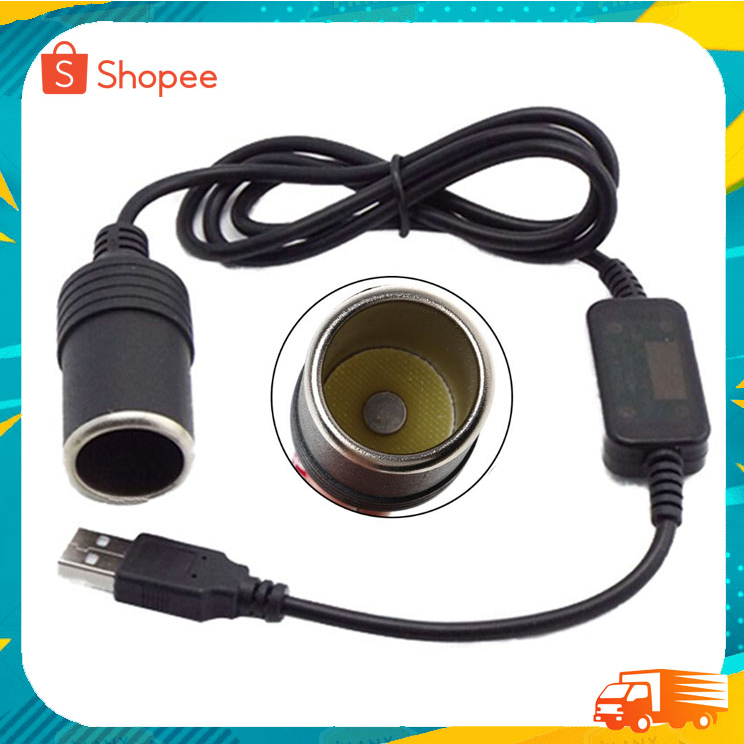 ช่องเสียบที่จุดบุหรี่ในรถ-usb-5v-ถึง12v-สายอะแดปเตอร์แปลงไฟ-ตัวเมีย-adapter-usb-male-to-cigar-lighter-female