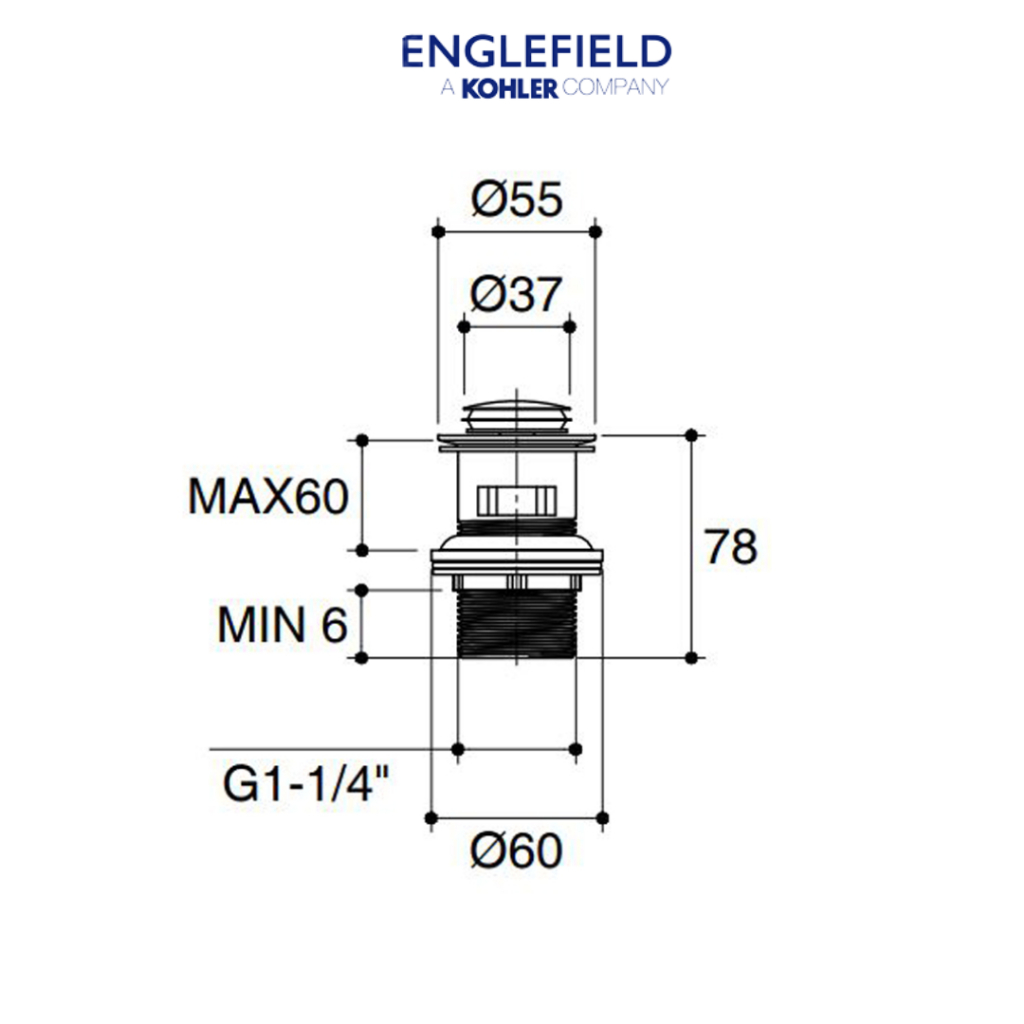 englefield-touch-active-drain-สะดืออ่างล้างหน้าแบบกดสำหรับสะดือบ่าเล็ก-มีรูน้ำล้น-สีดำ-k-11683x-bl